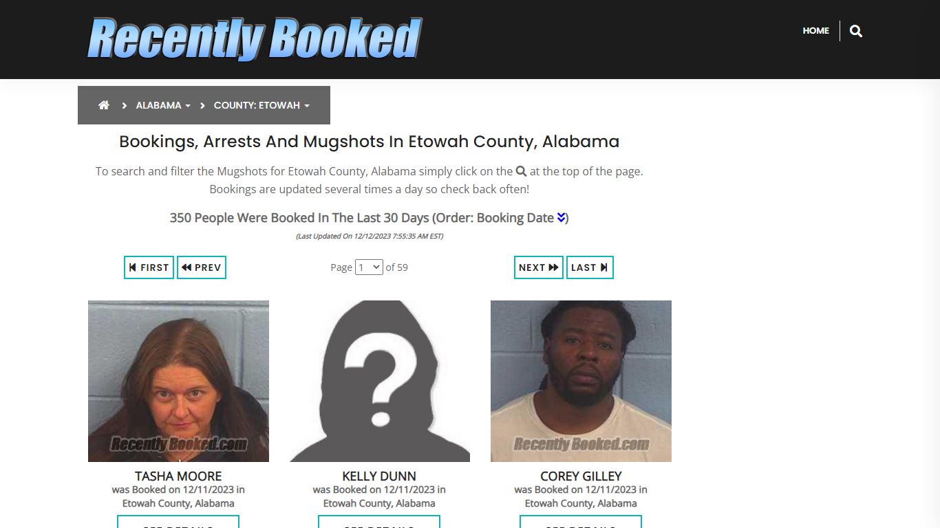 Bookings, Arrests and Mugshots in Etowah County, Alabama