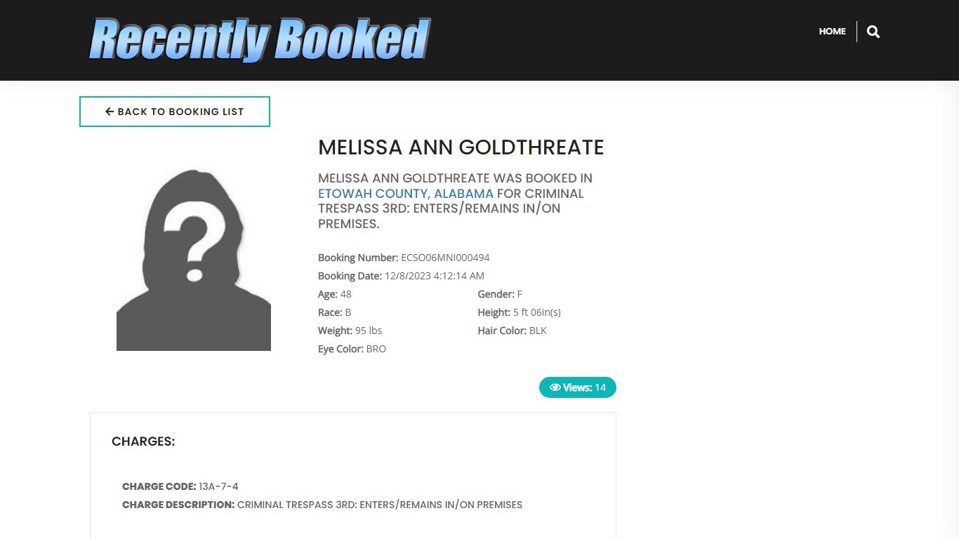Recent Booking / Mugshot for MELISSA ANN GOLDTHREATE in Etowah County ...